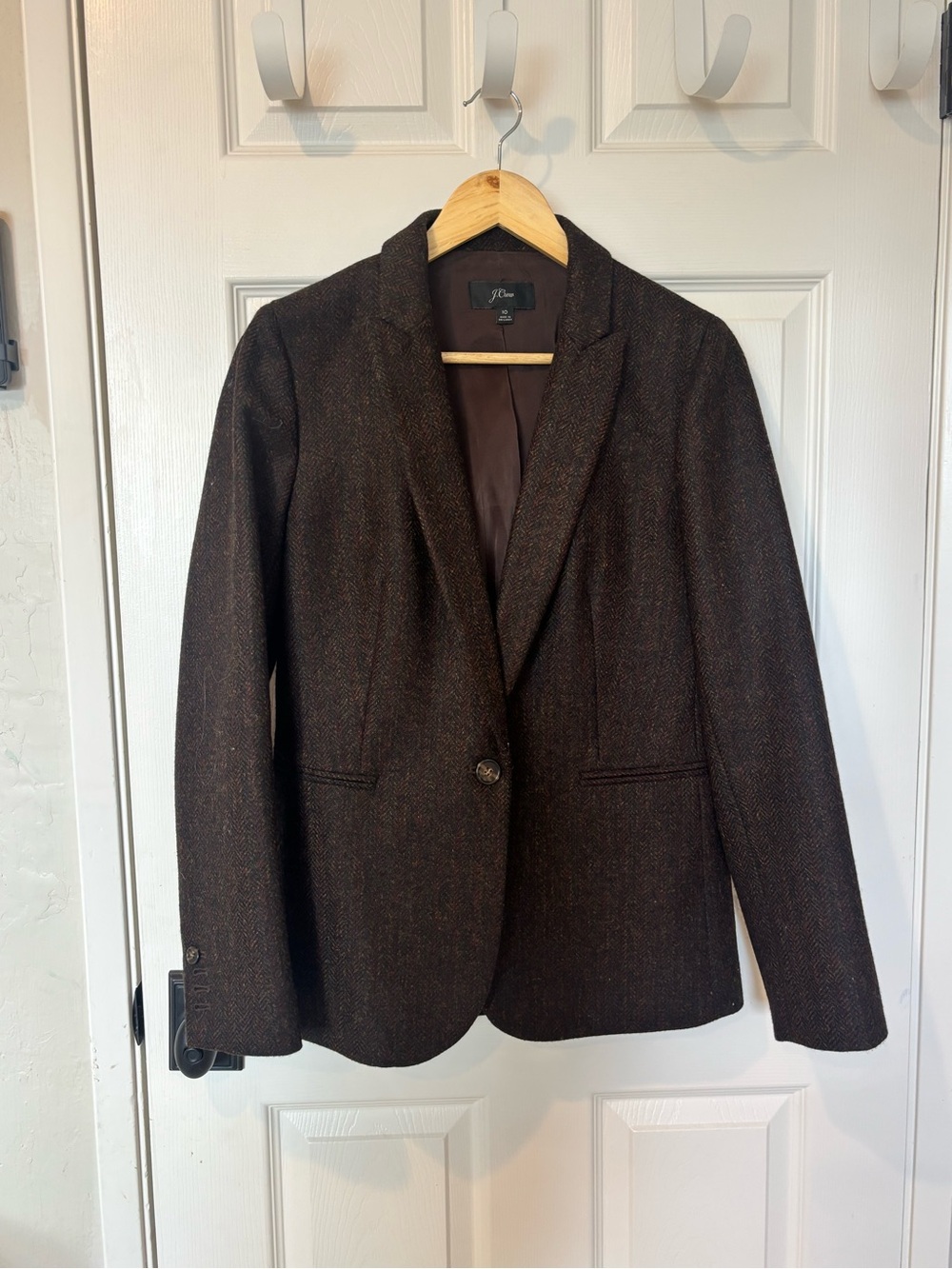 J. Crew Women's Brown Herringbone Single-Button Blazer